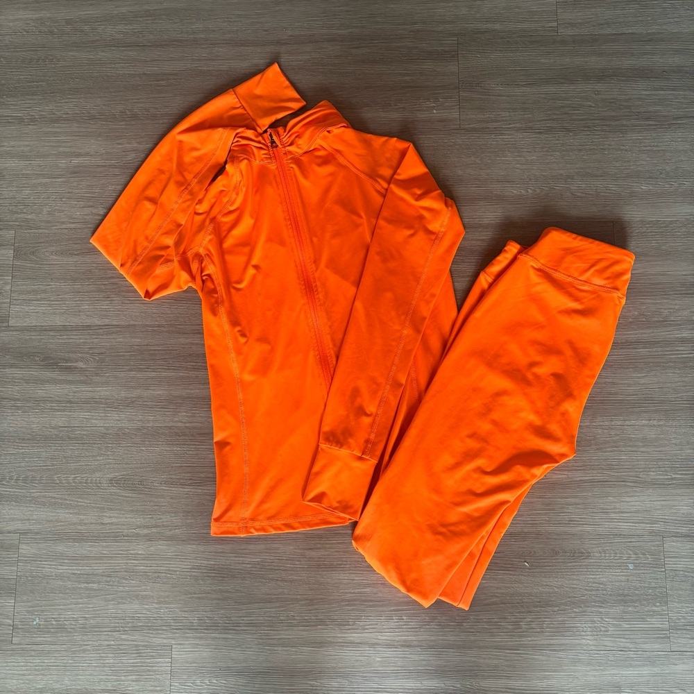 Bright Orange Activewear Tracksuit Leggings Set